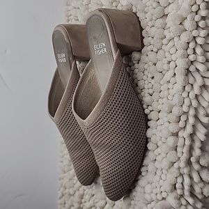 ☆EILEEN FISHER☆●STYLE GEST● PERFERATED GORGEOUS MULES WOMAN'S SIZE 6.5 |TAUPE|